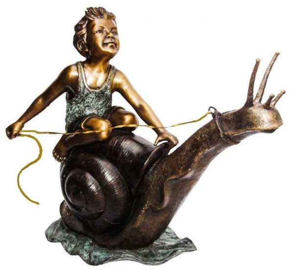 Boy Riding Snail Bronze Water Feature Statue